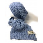Cashmere and Merino Blend Chunky Cable Knit Slouch Beanie & Scarf Set - Ice Blue